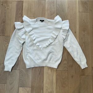 Cocobleu White Draped Ruffles Sweater